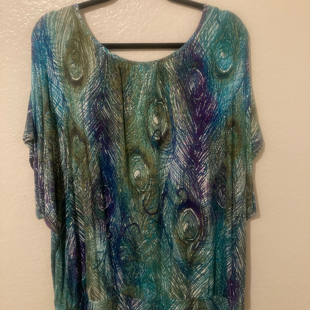 Ruby Rd. Blue and Green Feather Pattern Blouse - Picture 2 of 3